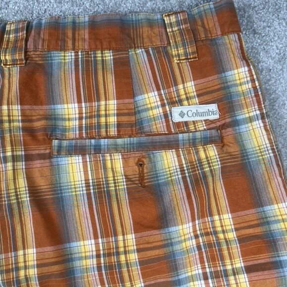 Columbia Shorts 36 Mens Orange Indian Madras Plaid Chino Flat Front Modern Fit - Picture 7 of 7